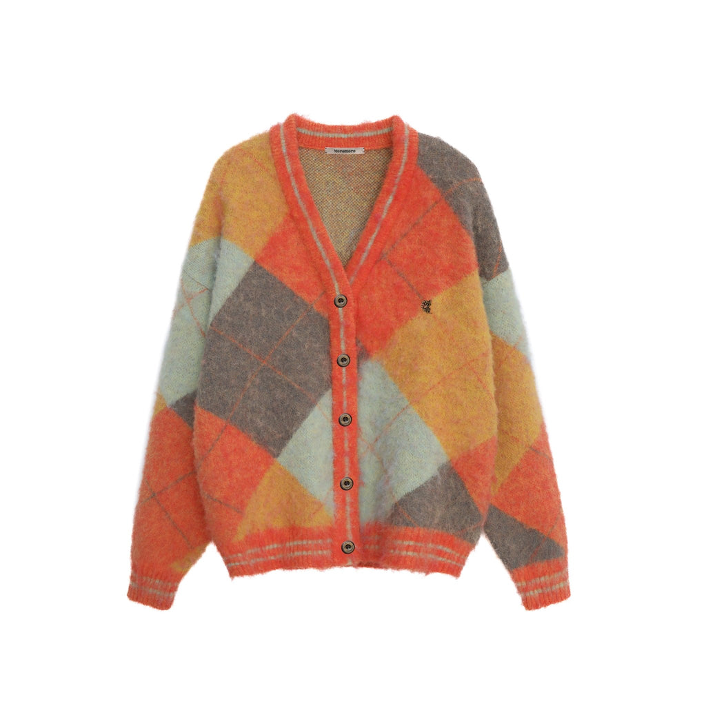 Retro Diamond Check V - Neck Knit Cardigan - COPPING THREADS - MOROMORO