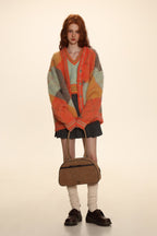 Retro Diamond Check V - Neck Knit Cardigan - COPPING THREADS - MOROMORO