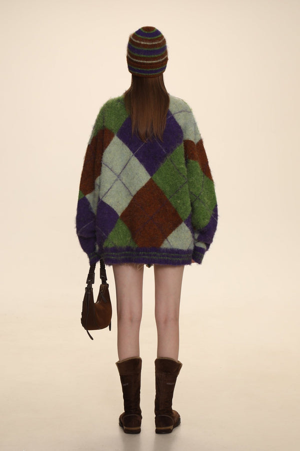Retro Diamond V - Neck Knit Cardigan - COPPING THREADS - MOROMORO