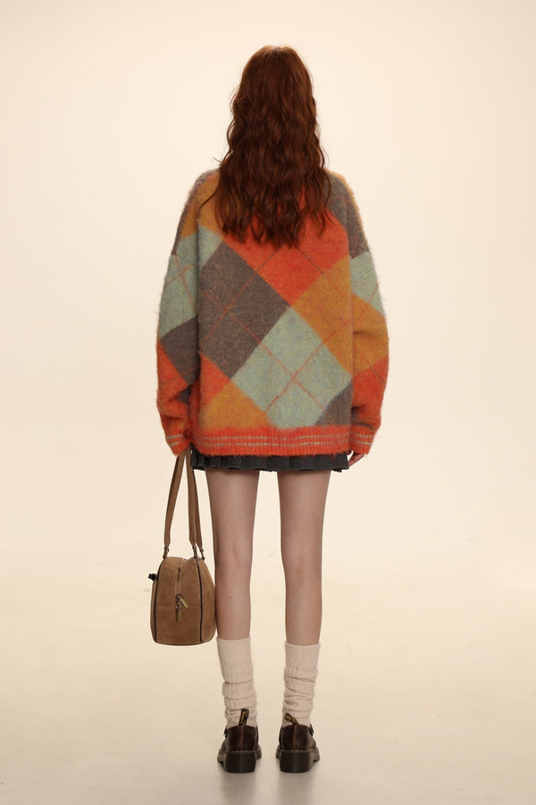Retro Diamond V - Neck Knit Cardigan - COPPING THREADS - MOROMORO