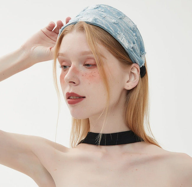 Retro Distressed Denim Headband Main Image