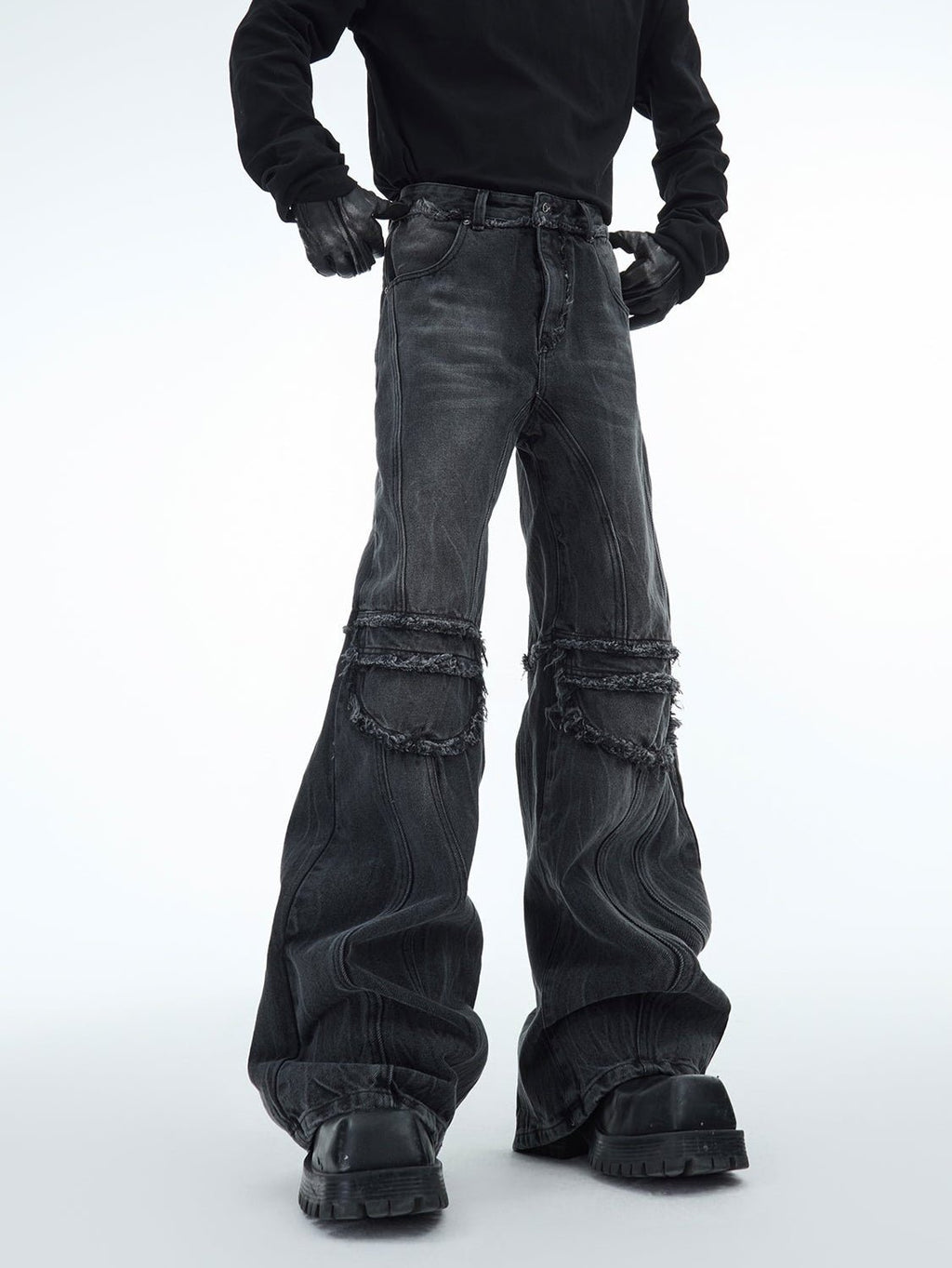 Retro Distressed Wave - Pattern Raw Hem Denim - COPPING THREADS - ArguE CulturE