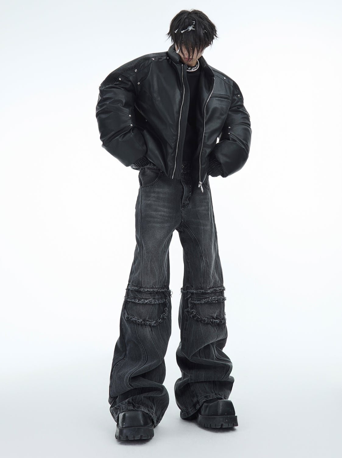 Retro Distressed Wave - Pattern Raw Hem Denim - COPPING THREADS - ArguE CulturE