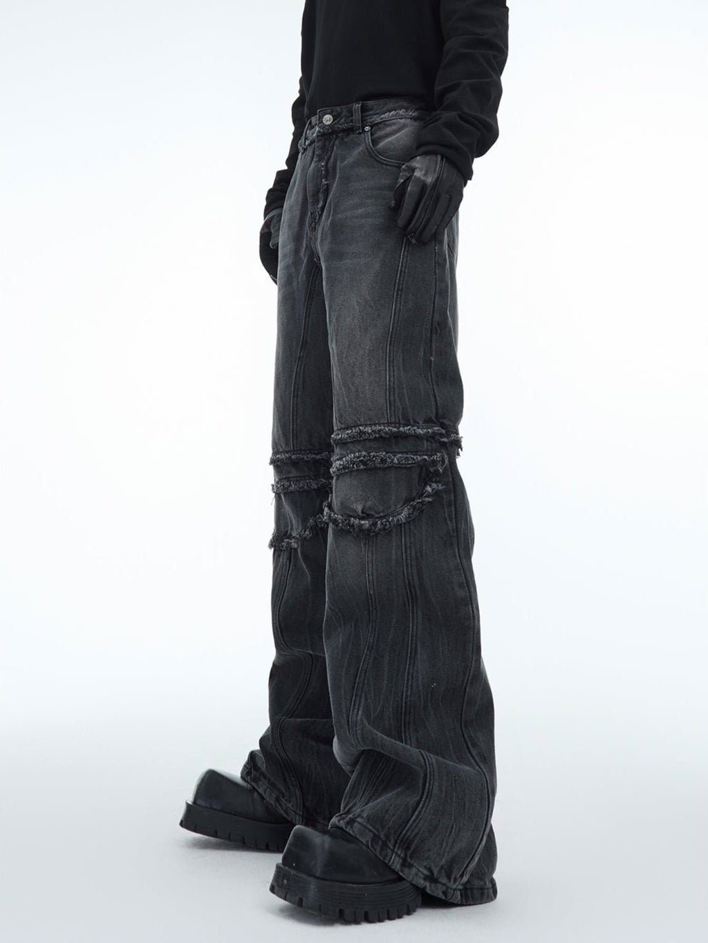 Retro Distressed Wave - Pattern Raw Hem Denim - COPPING THREADS - ArguE CulturE