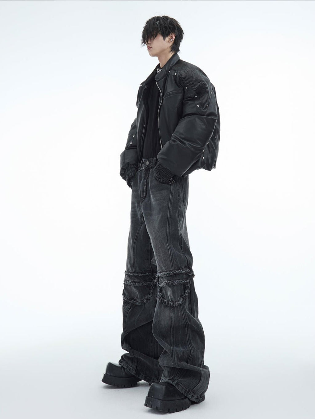 Retro Distressed Wave - Pattern Raw Hem Denim - COPPING THREADS - ArguE CulturE