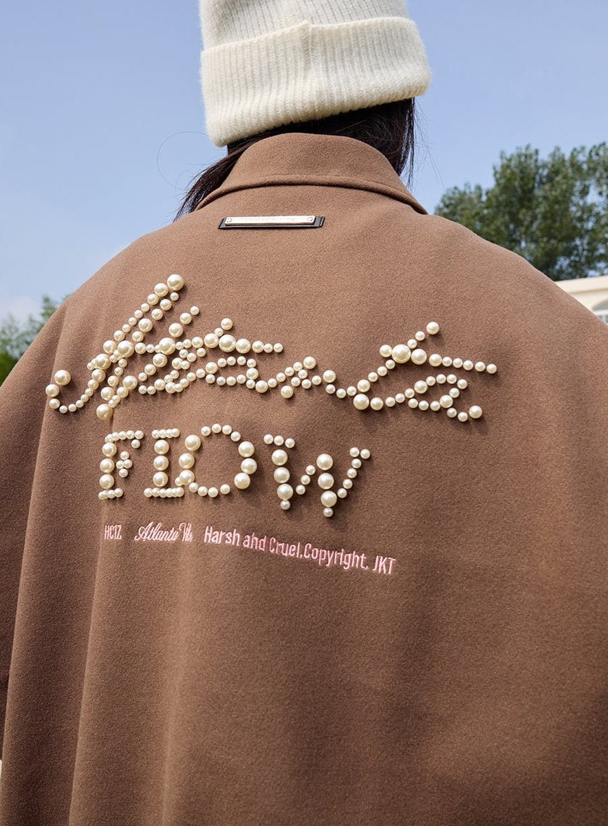 Retro Embroidered Pearl Text Baseball Jacket - COPPING THREADS - Harsh and Cruel