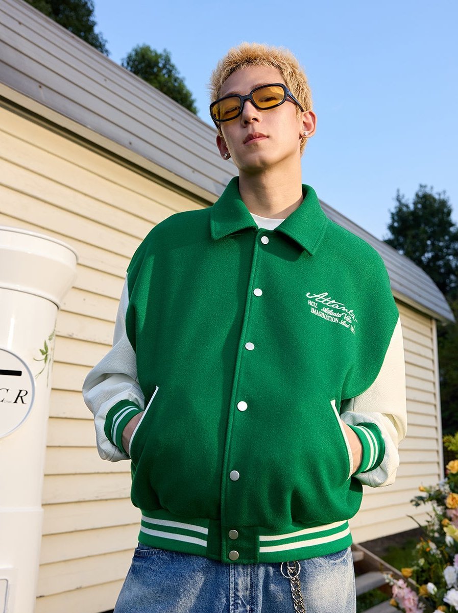 Retro Embroidered Pearl Text Baseball Jacket - COPPING THREADS - Harsh and Cruel