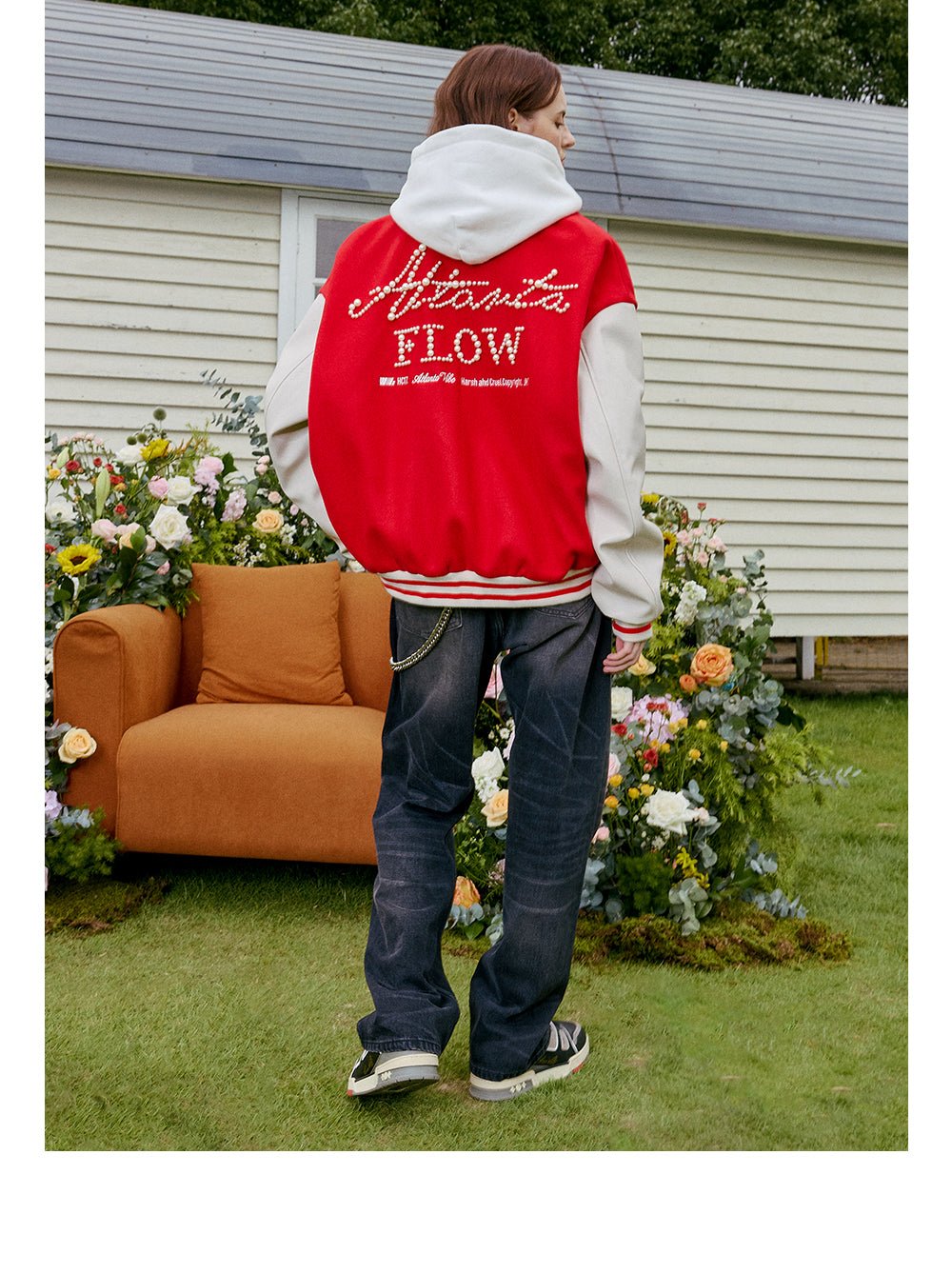 Retro Embroidered Pearl Text Baseball Jacket - COPPING THREADS - Harsh and Cruel