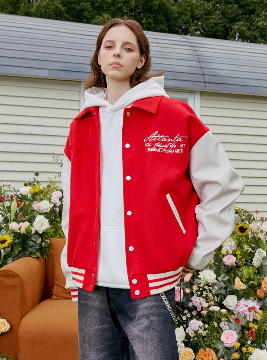 Retro Embroidered Pearl Text Baseball Jacket - COPPING THREADS - Harsh and Cruel