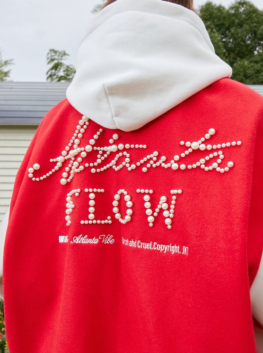 Retro Embroidered Pearl Text Baseball Jacket - COPPING THREADS - Harsh and Cruel