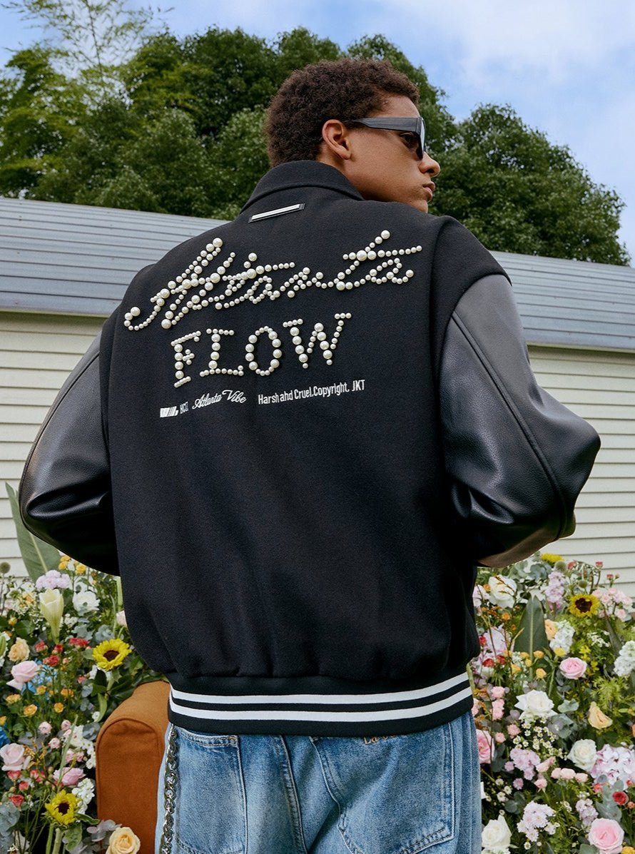Retro Embroidered Pearl Text Baseball Jacket - COPPING THREADS - Harsh and Cruel
