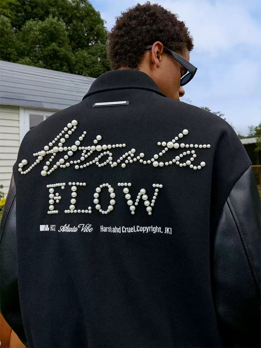 Retro Embroidered Pearl Text Baseball Jacket - COPPING THREADS - Harsh and Cruel