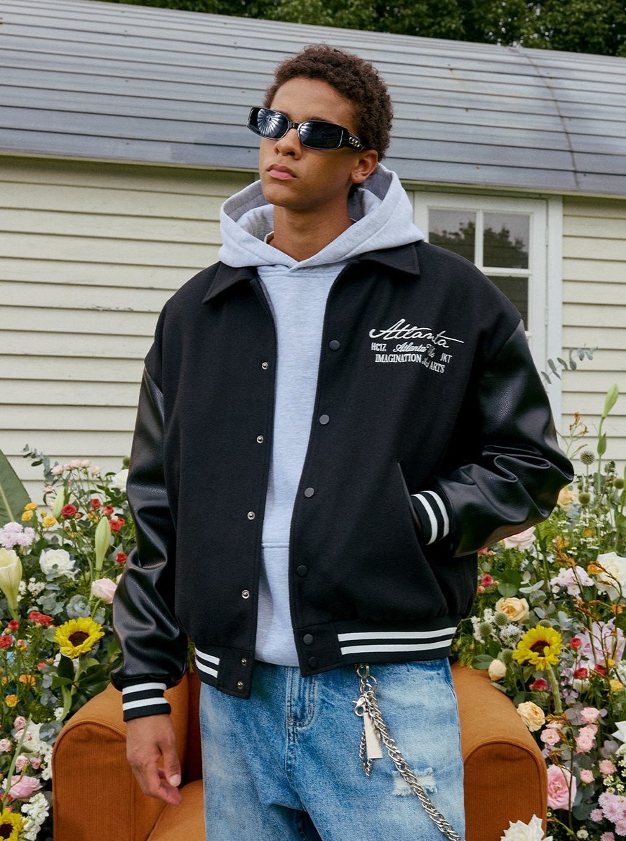 Retro Embroidered Pearl Text Baseball Jacket - COPPING THREADS - Harsh and Cruel