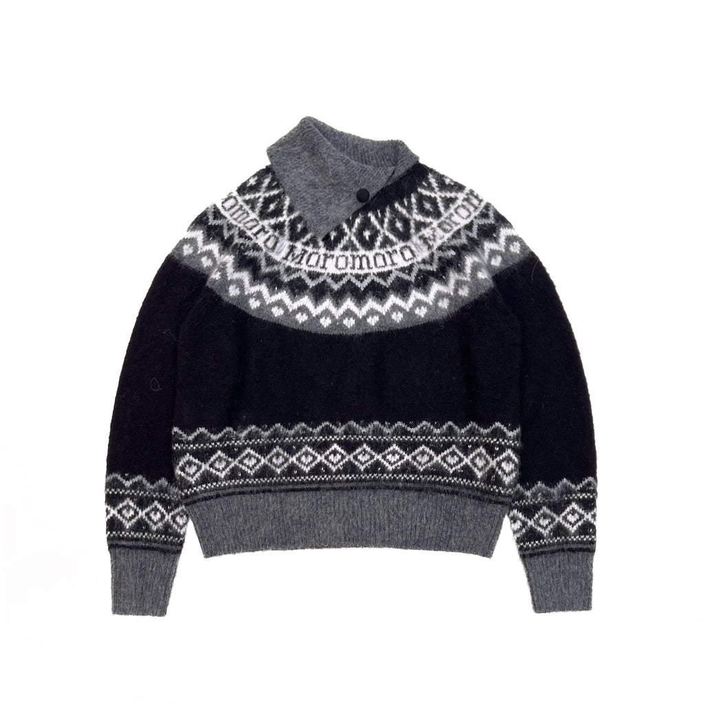 Retro Fair Isle Black White Stripe Contrast Knit Sweater - COPPING THREADS - MOROMORO