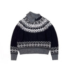 Retro Fair Isle Black White Stripe Contrast Knit Sweater - COPPING THREADS - MOROMORO