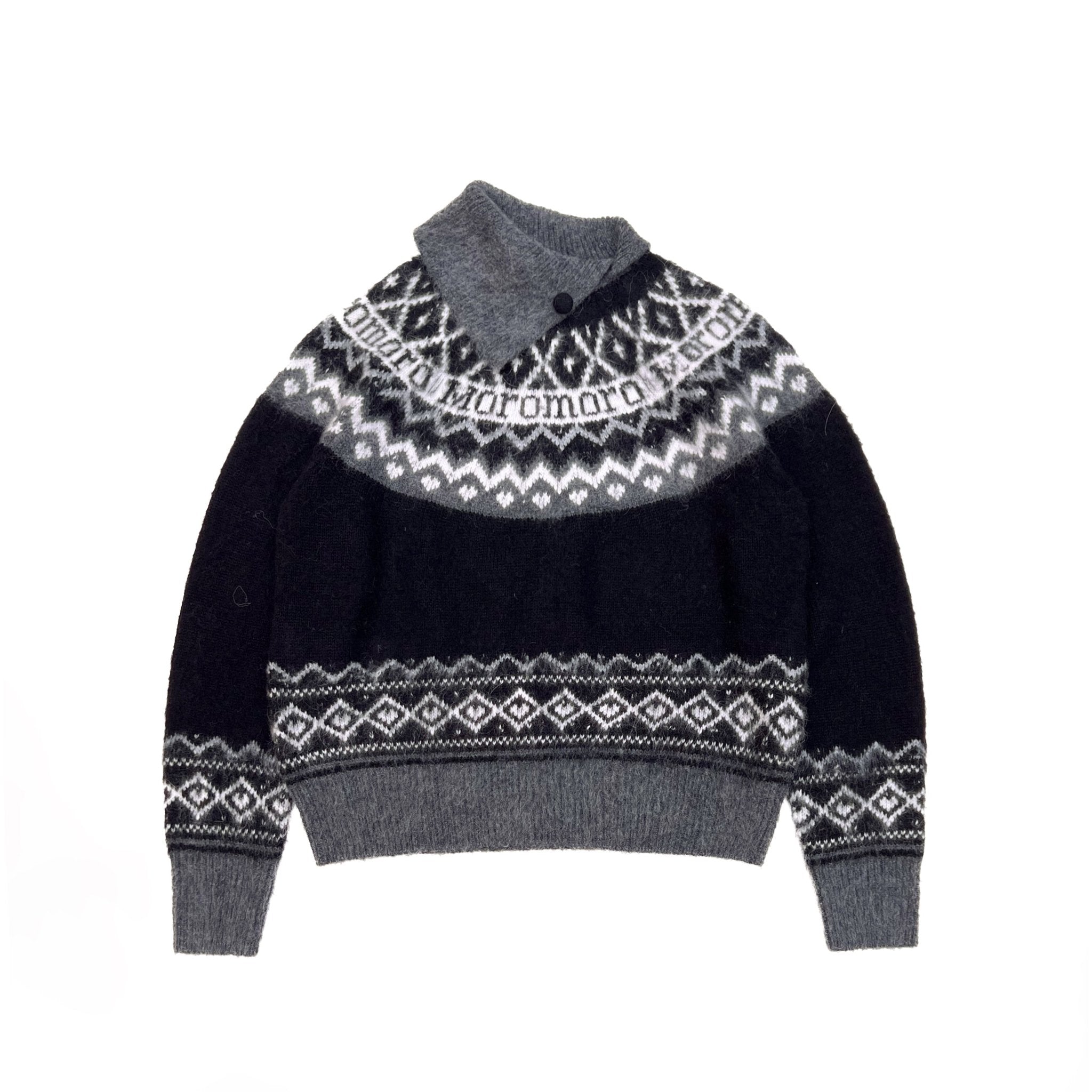 Retro Fair Isle Black White Stripe Contrast Knit Sweater - COPPING THREADS - MOROMORO