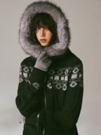 Retro Fair Isle Faux Fur Knit Zip Hoodie - COPPING THREADS - CHICISLAND