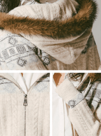 Retro Fair Isle Faux Fur Knit Zip Hoodie - COPPING THREADS - CHICISLAND