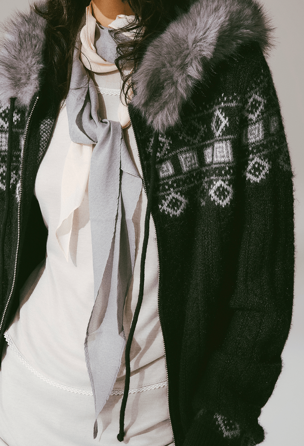 Retro Fair Isle Faux Fur Knit Zip Hoodie - COPPING THREADS - CHICISLAND