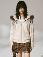 Retro Fair Isle Faux Fur Knit Zip Hoodie - COPPING THREADS - CHICISLAND