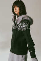 Retro Fair Isle Faux Fur Knit Zip Hoodie - COPPING THREADS - CHICISLAND