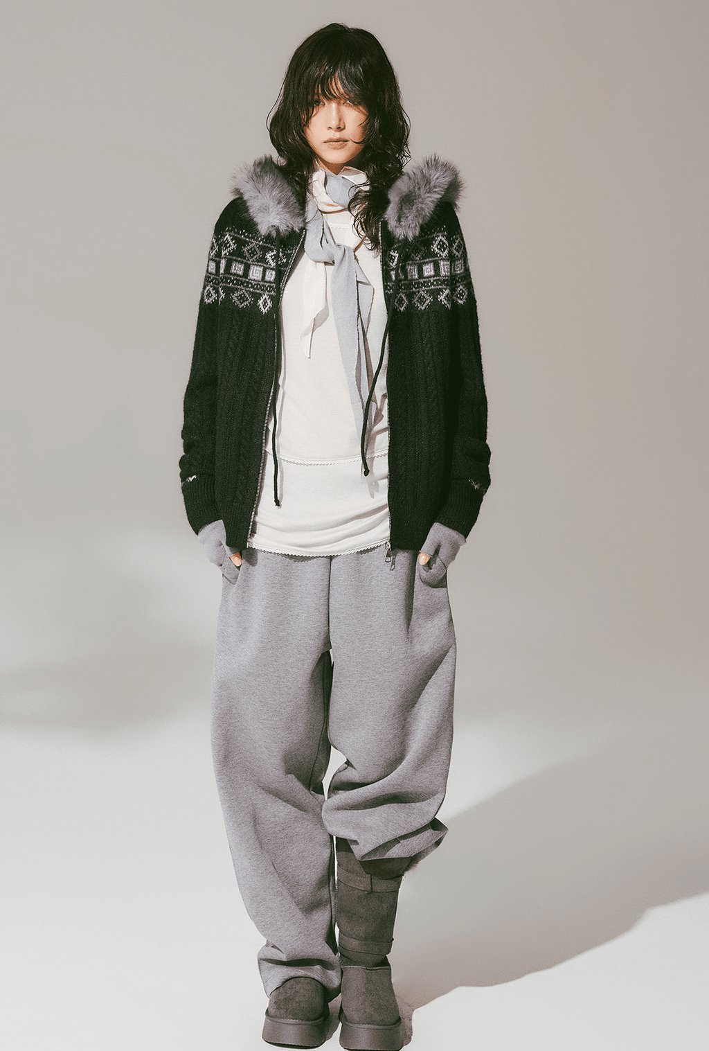 Retro Fair Isle Faux Fur Knit Zip Hoodie - COPPING THREADS - CHICISLAND