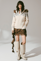 Retro Fair Isle Faux Fur Knit Zip Hoodie - COPPING THREADS - CHICISLAND