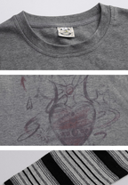 Retro Faux Layered Heart Print Striped Long Sleeve T-Shirt - COPPING THREADS - CT Select
