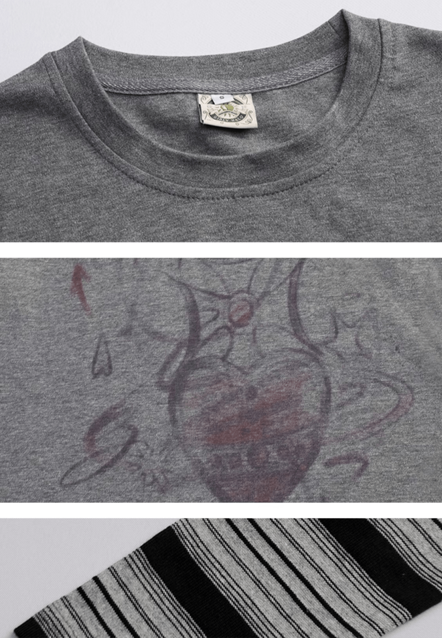 Retro Faux Layered Heart Print Striped Long Sleeve T-Shirt - COPPING THREADS - CT Select