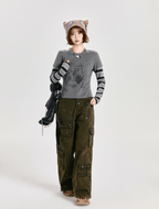 Retro Faux Layered Heart Print Striped Long Sleeve T-Shirt - COPPING THREADS - CT Select