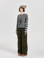 Retro Faux Layered Heart Print Striped Long Sleeve T-Shirt - COPPING THREADS - CT Select