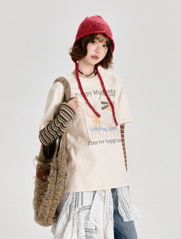 Retro Faux Layered Striped Graphic Long Sleeve Tee - COPPING THREADS - CT Select