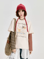 Retro Faux Layered Striped Graphic Long Sleeve Tee - COPPING THREADS - CT Select