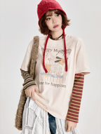 Retro Faux Layered Striped Graphic Long Sleeve Tee - COPPING THREADS - CT Select