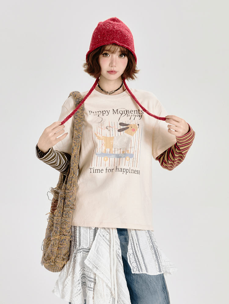 Retro Faux Layered Striped Graphic Long Sleeve Tee - COPPING THREADS - CT Select