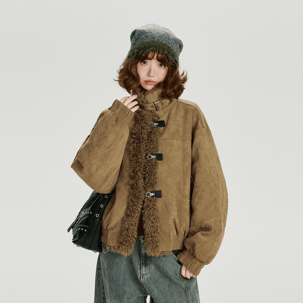 Retro Faux Suede Sherpa Panel Puffer Jacket - COPPING THREADS - CHICISLAND
