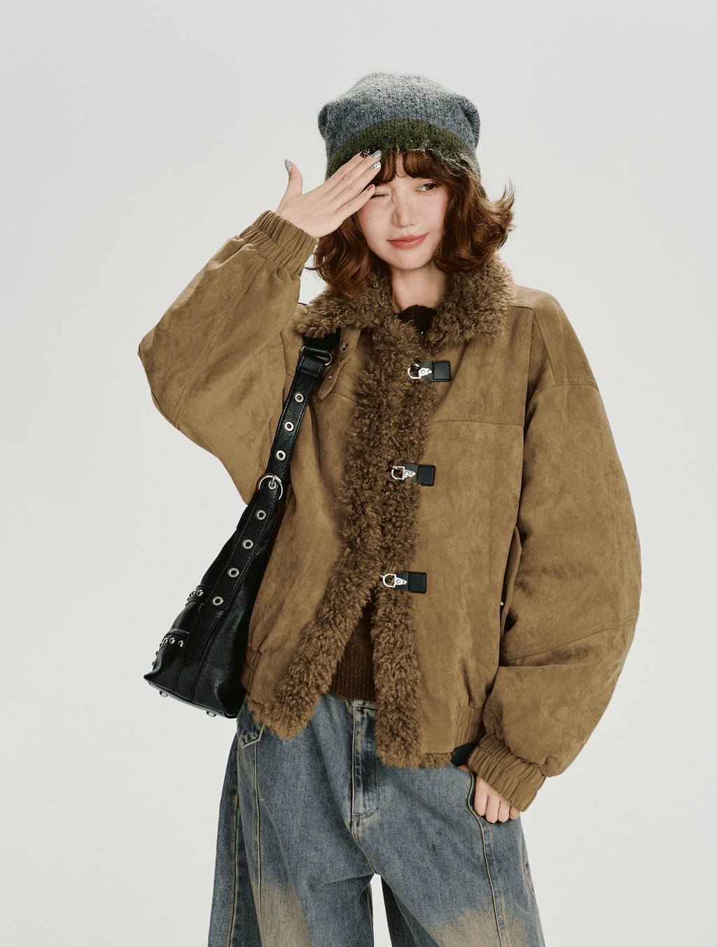 Retro Faux Suede Sherpa Panel Puffer Jacket - COPPING THREADS - CHICISLAND