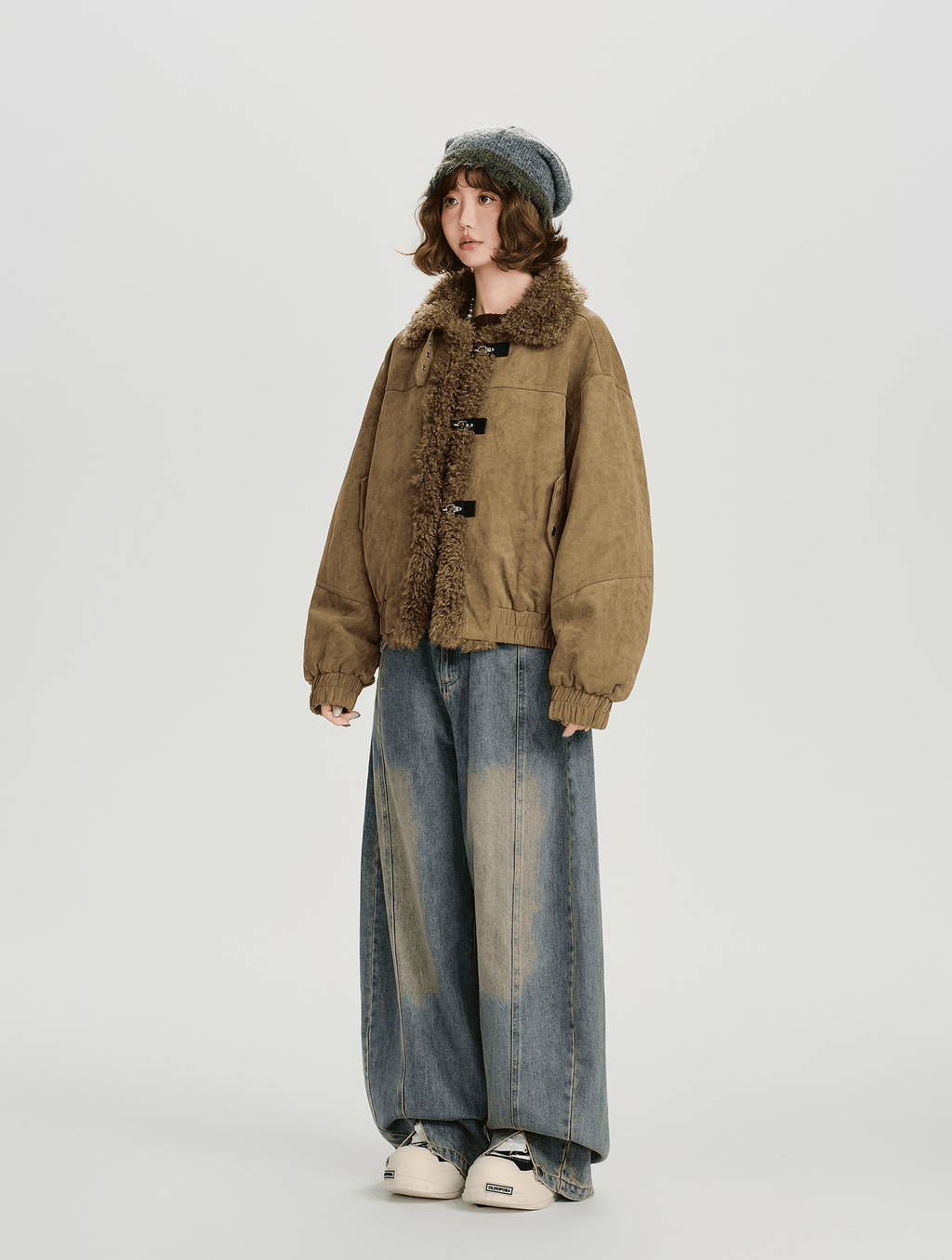 Retro Faux Suede Sherpa Panel Puffer Jacket - COPPING THREADS - CHICISLAND