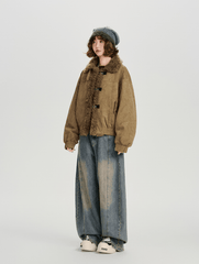 Retro Faux Suede Sherpa Panel Puffer Jacket - COPPING THREADS - CHICISLAND