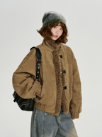 Retro Faux Suede Sherpa Panel Puffer Jacket - COPPING THREADS - CHICISLAND