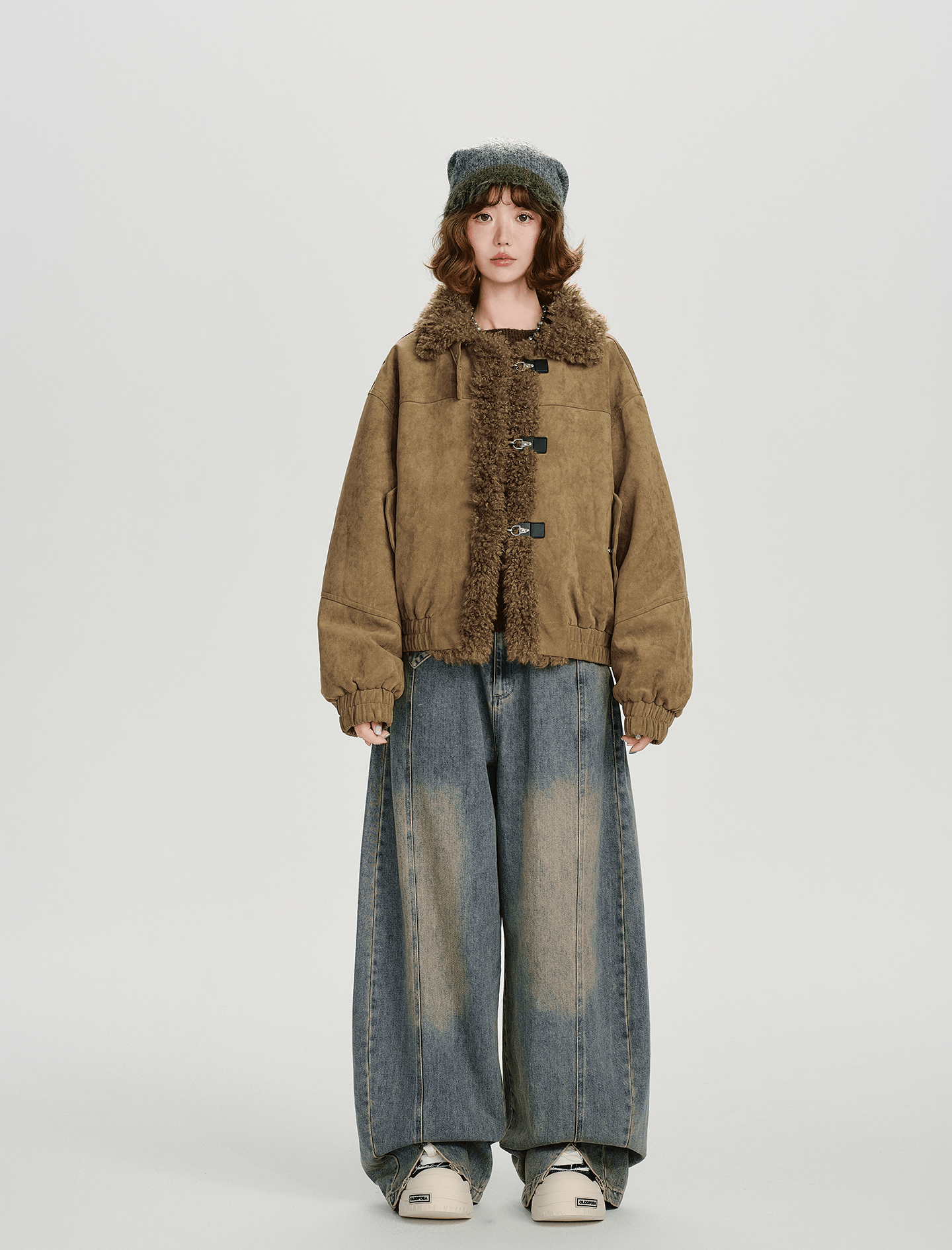 Retro Faux Suede Sherpa Panel Puffer Jacket Secondary image