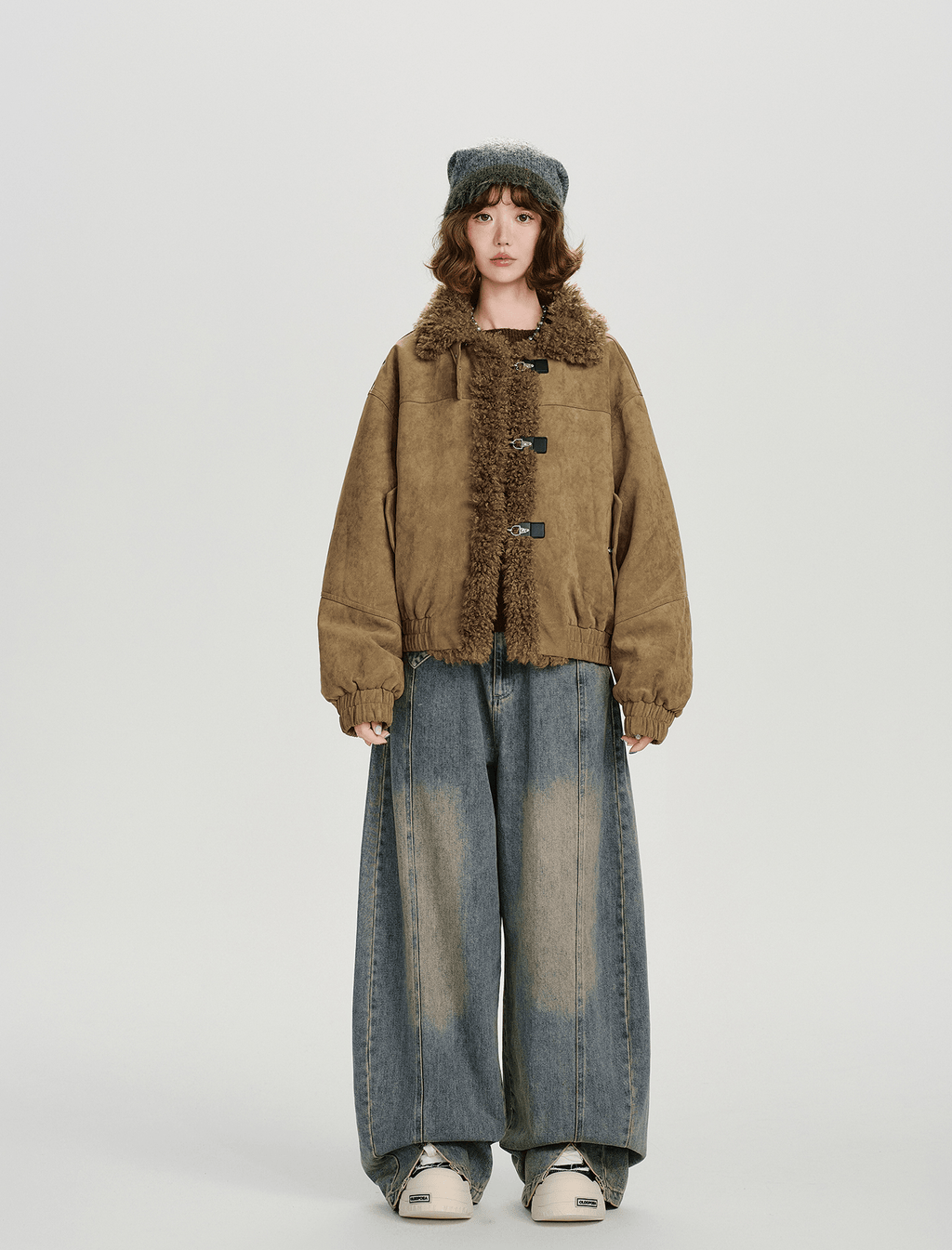 Retro Faux Suede Sherpa Panel Puffer Jacket - COPPING THREADS - CHICISLAND