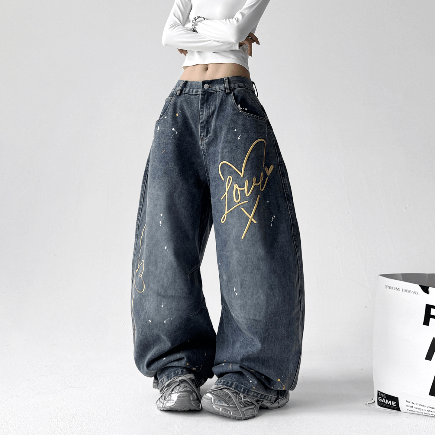 Retro Graffiti Heart Print Wide - Leg Jeans - COPPING THREADS - CT Select