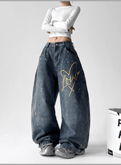 Retro Graffiti Heart Print Wide - Leg Jeans - COPPING THREADS - CT Select