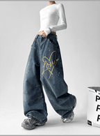 Retro Graffiti Heart Print Wide - Leg Jeans - COPPING THREADS - CT Select