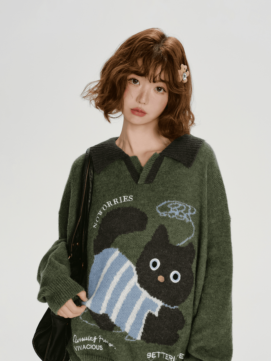 Retro Graphic Cat Jacquard Knit Sweater - COPPING THREADS - CHICISLAND
