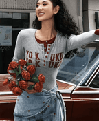 Retro Graphic Letter Print Long Sleeve Tee - COPPING THREADS - Yokuku