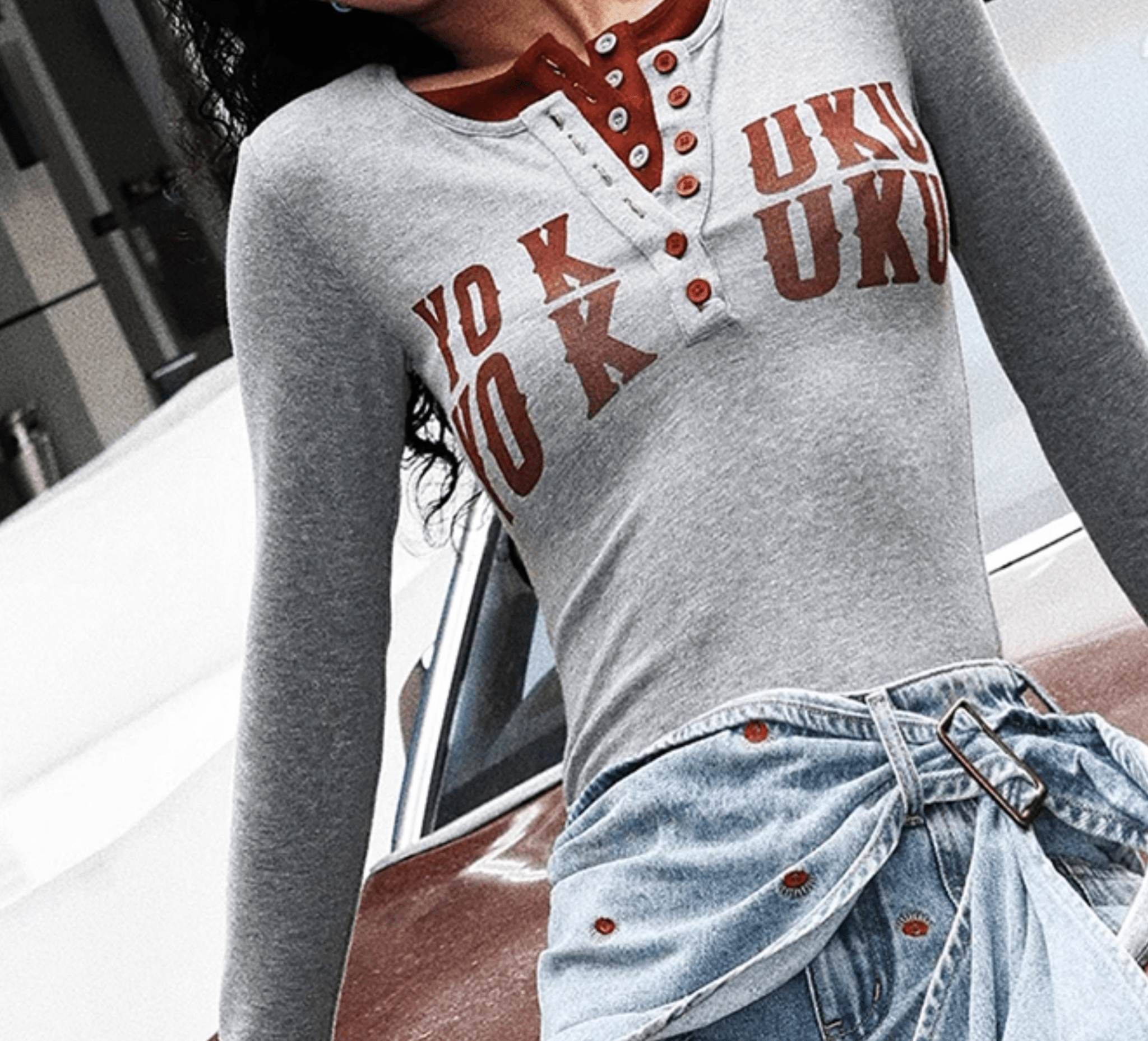 Retro Graphic Letter Print Long Sleeve Tee - COPPING THREADS - Yokuku