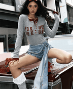 Retro Graphic Letter Print Long Sleeve Tee - COPPING THREADS - Yokuku