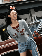 Retro Graphic Letter Print Long Sleeve Tee - COPPING THREADS - Yokuku